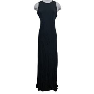 Vintage Melinda Eng Silk Y2K Preppy Glam Minimalist Goth Maxi Dress Med Black